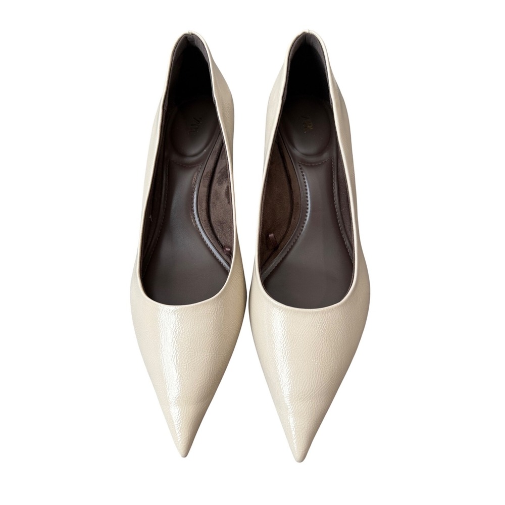 Zara Beige Pointed Toe Kitten Heel Pumps‎ EU 39 US 8.5 Nude Cream - Picture 9 of 10